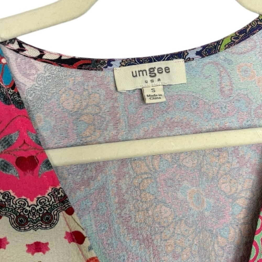 Umgee Boho Multiprint Patchwork Short Sleeve Top … - image 2